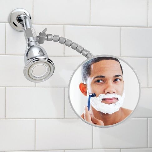 iDesign - مرآة حلاقة صغيرة خالية من الضباب 20301 مع ذراع مرن، مرآة بدون ضباب للحمام، طاولة الزينة، حوض الاستحمام، الجدار، 14 بوصة × 4.5 بوصة × 5.82 بوصة، بيضاء in Kuwait