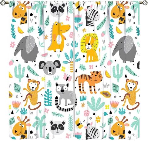 Cartoon Panda Curtains,Each Panel W21 x 45" L,Black White Cute Animal Window Treatments for Kids Child Bedroom Living Room Window Drapes 2 Panel Set,Total Size 42" x 45" in Kuwait