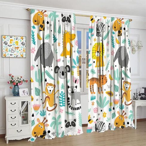 Cartoon Panda Curtains,Each Panel W21 x 45" L,Black White Cute Animal Window Treatments for Kids Child Bedroom Living Room Window Drapes 2 Panel Set,Total Size 42" x 45" in Kuwait