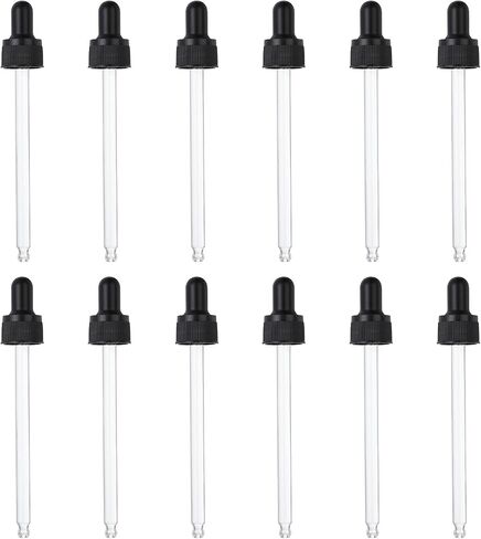 PATIKIL Glass Eye Dropper Caps, 12 Pcs Plastic Glass Dropper Closure Top for 100ml(3.4oz) Essential Oils Bottle, Perfume, Lab Experiments, Black in Saudi Arabia