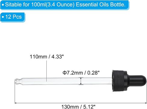 PATIKIL Glass Eye Dropper Caps, 12 Pcs Plastic Glass Dropper Closure Top for 100ml(3.4oz) Essential Oils Bottle, Perfume, Lab Experiments, Black in Saudi Arabia
