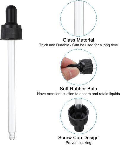 PATIKIL Glass Eye Dropper Caps, 12 Pcs Plastic Glass Dropper Closure Top for 100ml(3.4oz) Essential Oils Bottle, Perfume, Lab Experiments, Black in Saudi Arabia