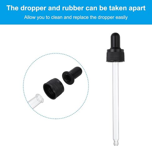 PATIKIL Glass Eye Dropper Caps, 12 Pcs Plastic Glass Dropper Closure Top for 100ml(3.4oz) Essential Oils Bottle, Perfume, Lab Experiments, Black in Saudi Arabia