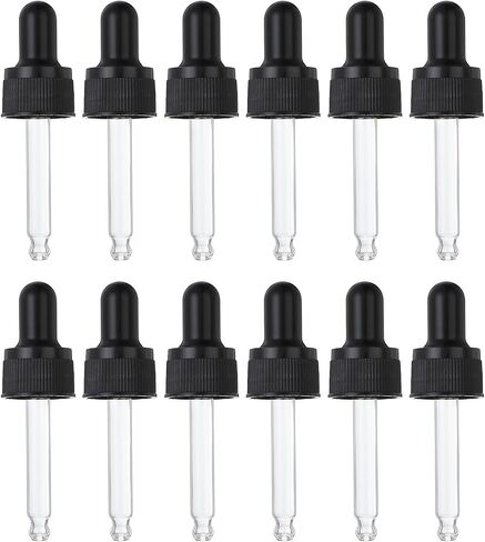 PATIKIL Glass Eye Dropper Caps, 12 Pcs Plastic Glass Dropper Closure Top for 100ml(3.4oz) Essential Oils Bottle, Perfume, Lab Experiments, Black in Saudi Arabia