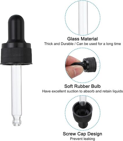 PATIKIL Glass Eye Dropper Caps, 12 Pcs Plastic Glass Dropper Closure Top for 100ml(3.4oz) Essential Oils Bottle, Perfume, Lab Experiments, Black in Saudi Arabia