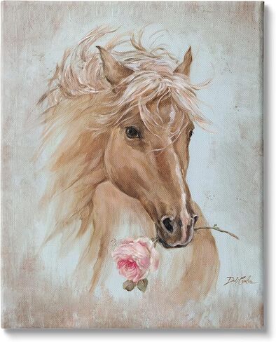 Stupell Industries Vintage Horse Portrait Equestrian Painting Pink Rose Floral, Designed by Debi Coules Canvas Wall Art, 24 x 30, Blue in Saudi Arabia