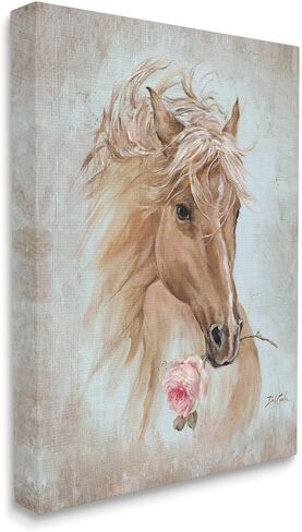 Stupell Industries Vintage Horse Portrait Equestrian Painting Pink Rose Floral, Designed by Debi Coules Canvas Wall Art, 24 x 30, Blue in Saudi Arabia