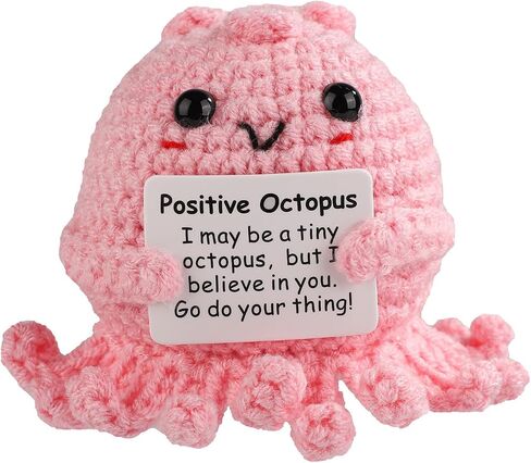 TOYMIS Positive Octopus, Mini Knitted Octopus Doll Funny Positive Life Potato Crochet Octopus with Encouragement Card Emotional Octopus Support Knitted Doll for Home Decoration Gift (Pink) in Kuwait