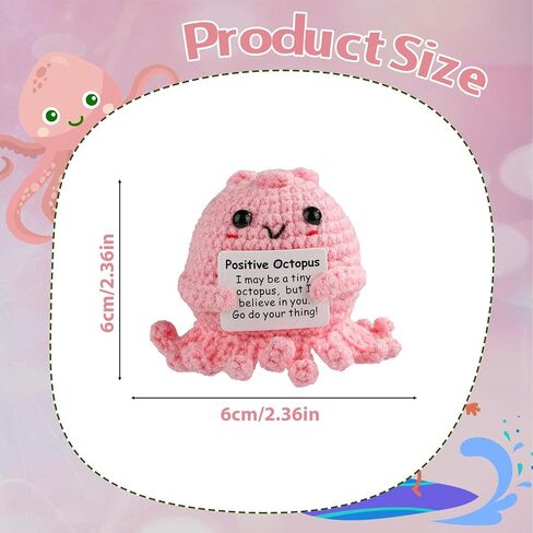 TOYMIS Positive Octopus, Mini Knitted Octopus Doll Funny Positive Life Potato Crochet Octopus with Encouragement Card Emotional Octopus Support Knitted Doll for Home Decoration Gift (Pink) in Kuwait