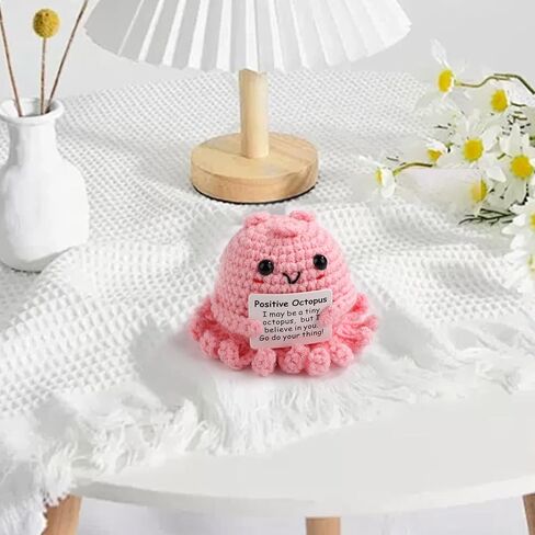 TOYMIS Positive Octopus, Mini Knitted Octopus Doll Funny Positive Life Potato Crochet Octopus with Encouragement Card Emotional Octopus Support Knitted Doll for Home Decoration Gift (Pink) in Kuwait