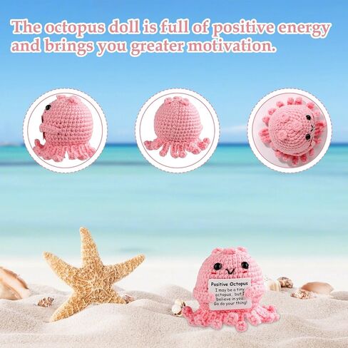 TOYMIS Positive Octopus, Mini Knitted Octopus Doll Funny Positive Life Potato Crochet Octopus with Encouragement Card Emotional Octopus Support Knitted Doll for Home Decoration Gift (Pink) in Kuwait