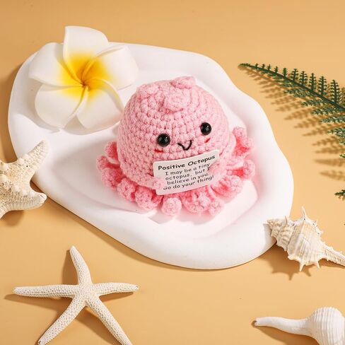 TOYMIS Positive Octopus, Mini Knitted Octopus Doll Funny Positive Life Potato Crochet Octopus with Encouragement Card Emotional Octopus Support Knitted Doll for Home Decoration Gift (Pink) in Kuwait