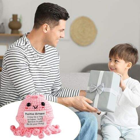 TOYMIS Positive Octopus, Mini Knitted Octopus Doll Funny Positive Life Potato Crochet Octopus with Encouragement Card Emotional Octopus Support Knitted Doll for Home Decoration Gift (Pink) in Kuwait