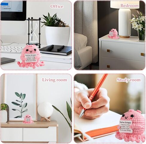 TOYMIS Positive Octopus, Mini Knitted Octopus Doll Funny Positive Life Potato Crochet Octopus with Encouragement Card Emotional Octopus Support Knitted Doll for Home Decoration Gift (Pink) in Kuwait