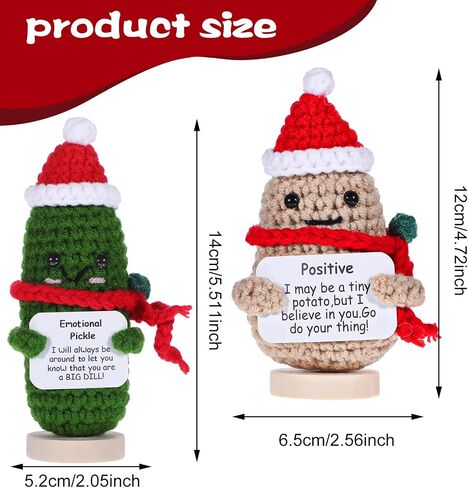 2 Pcs Emotional Support Pickle and Positive Potato, Christmas Handmade Mini Funny Emotional Support Pickled Cucumber Gift Cute Handmade Ornaments Crochet Doll for Christmas Ornament Gift in Saudi Arabia