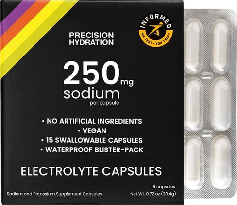 Precision Hydration SweatSalts - 15 Blister Packed (Waterproof) Electrolyte/Salt Capsules - Combat Cramp - All Natural Digestion-Friendly Formula - Gluten Free, Vegan/Vegetarian Friendly in Saudi Arabia