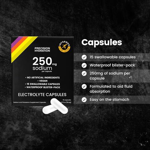 Precision Hydration SweatSalts - 15 Blister Packed (Waterproof) Electrolyte/Salt Capsules - Combat Cramp - All Natural Digestion-Friendly Formula - Gluten Free, Vegan/Vegetarian Friendly in Saudi Arabia