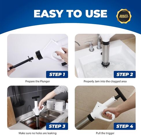 5 in 1 Toilet Plunger kit | Manual Toilet Snake Drain Clog Remover, Drain Cleaner & Hair Clog Remove | Air Plunger for Toilet for Kitchen Bathrooms Drains Bathtubs in Saudi Arabia