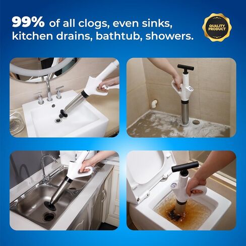 5 in 1 Toilet Plunger kit | Manual Toilet Snake Drain Clog Remover, Drain Cleaner & Hair Clog Remove | Air Plunger for Toilet for Kitchen Bathrooms Drains Bathtubs in Saudi Arabia