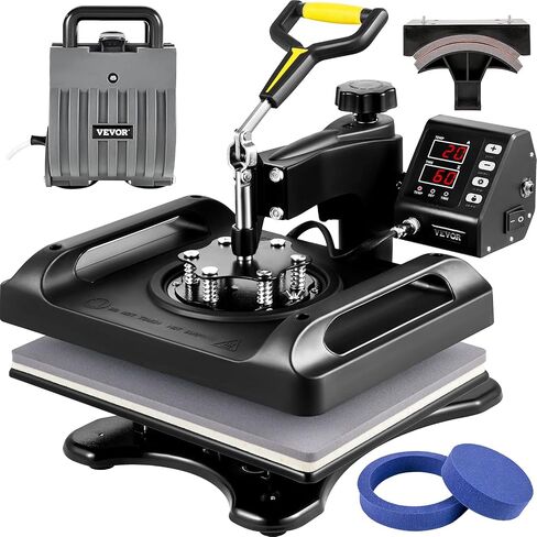 VEVOR Pro Heat Press Machine, 12 x 15 Inches, Fast Heating, 5 in 1 Combo 360 Swing Away Digital Sublimation T-Shirt Vinyl Transfer Printer with Anti-Scald Surface, Hat, Mug, Plate, ETL Listed, Black in Saudi Arabia