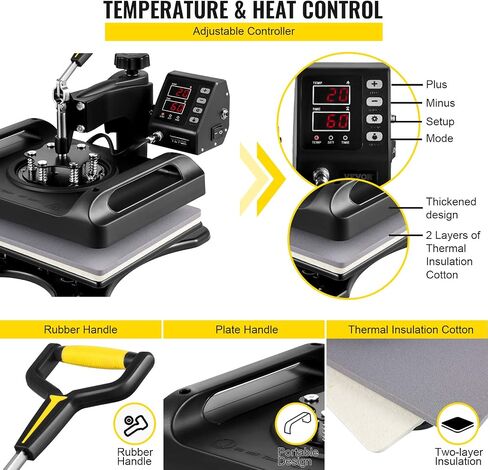 VEVOR Pro Heat Press Machine, 12 x 15 Inches, Fast Heating, 5 in 1 Combo 360 Swing Away Digital Sublimation T-Shirt Vinyl Transfer Printer with Anti-Scald Surface, Hat, Mug, Plate, ETL Listed, Black in Saudi Arabia