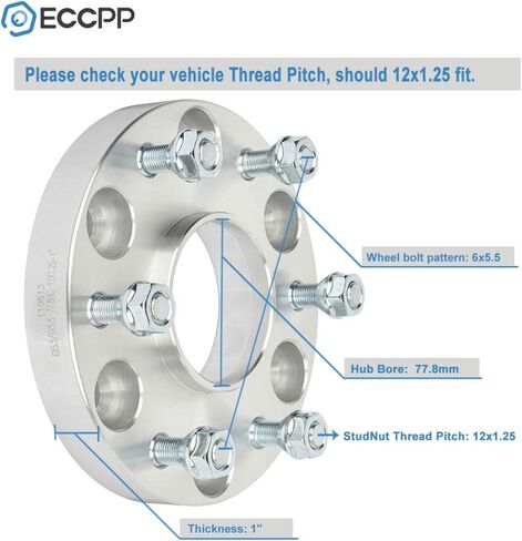 ECCPP 2 قطعة 6 العروة 6x139.7 مم فواصل العجلات 1 بوصة 6x5.5 إلى 6x5.5 12x1.25 متوافقة مع 2004-2010 لإنفينيتي QX56 2005-2015 لنيسان أرمادا 2004-2018 لنيسان تيتان in Saudi Arabia