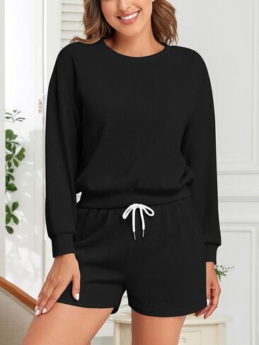 ZAFUL Womens Two Piece Sets 2 Pockets Sweat Short Sets 2024 Waffle Knit Outfits Lounge Matching Set Sweatsuit Tracksuit in Saudi Arabia