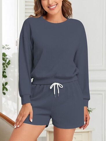 ZAFUL Womens Two Piece Sets 2 Pockets Sweat Short Sets 2024 Waffle Knit Outfits Lounge Matching Set Sweatsuit Tracksuit in Saudi Arabia