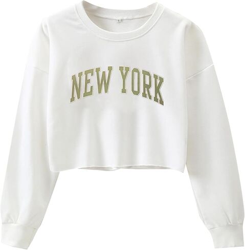 Hilinker Womens Graphic Long Sleeve Cropped Sweatshirt Crewneck Pullover Crop Top in Saudi Arabia