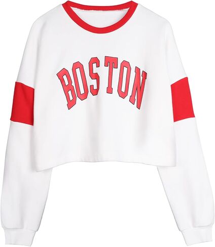 Hilinker Womens Graphic Long Sleeve Cropped Sweatshirt Crewneck Pullover Crop Top in Saudi Arabia