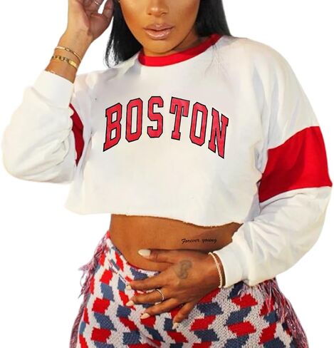 Hilinker Womens Graphic Long Sleeve Cropped Sweatshirt Crewneck Pullover Crop Top in Saudi Arabia