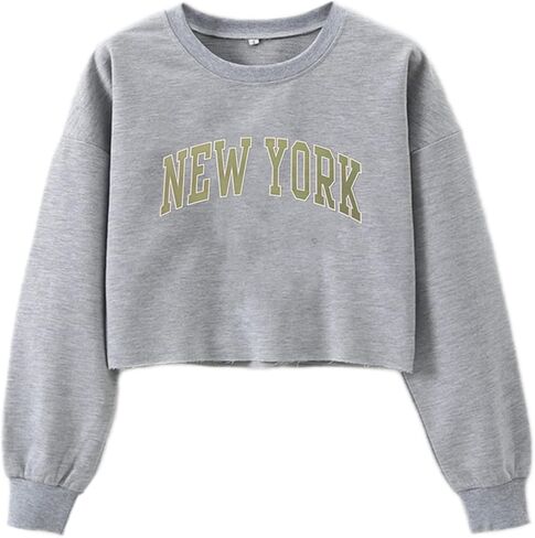 Hilinker Womens Graphic Long Sleeve Cropped Sweatshirt Crewneck Pullover Crop Top in Saudi Arabia