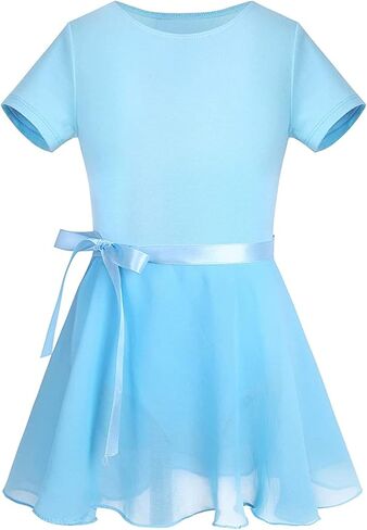 Girls Classic Short Sleeve Gymnastics Leotard With Dance Skirt Tutu Dress Ballerina Costume Ballet bodysuits Outfit in Saudi Arabia