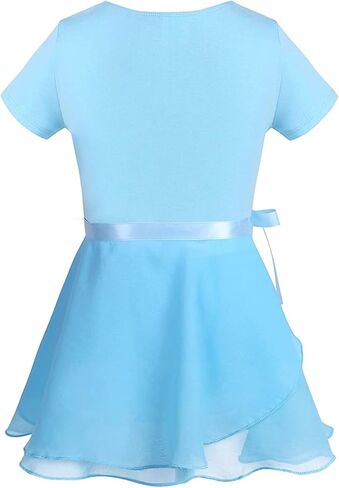 Girls Classic Short Sleeve Gymnastics Leotard With Dance Skirt Tutu Dress Ballerina Costume Ballet bodysuits Outfit in Saudi Arabia