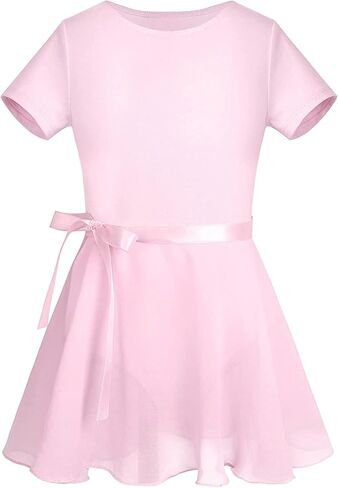 Girls Classic Short Sleeve Gymnastics Leotard With Dance Skirt Tutu Dress Ballerina Costume Ballet bodysuits Outfit in Saudi Arabia