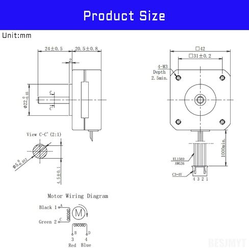 Nema 17 Stepper Motor 2000steps/rev 760mNm(107.62oz.in) High Torque Bipolar 2.1A/2.73V/1.8Ω Low Impedance 42 Motors 1.8 Deg 2 Phase 4 Lead for 3D Printer CNC Milling Machine, 59MM/2.33inch in Kuwait