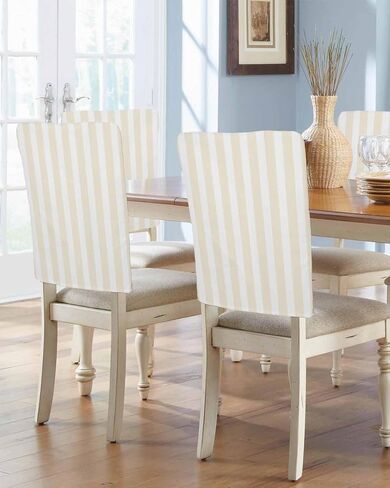 Cream Striped Chair Covers Set of 4 for Dining Room, Cream White Stripes Chair Back Cover, Modern Farmhouse Removable Kitchen Chair Slipcovers Seat Protector for Party Banquet Decorations in Saudi Arabia