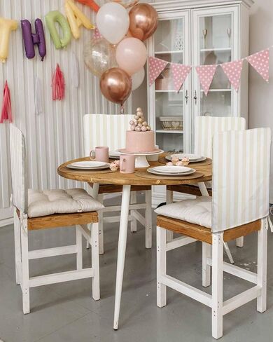 Cream Striped Chair Covers Set of 4 for Dining Room, Cream White Stripes Chair Back Cover, Modern Farmhouse Removable Kitchen Chair Slipcovers Seat Protector for Party Banquet Decorations in Saudi Arabia