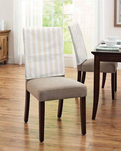 Cream Striped Chair Covers Set of 4 for Dining Room, Cream White Stripes Chair Back Cover, Modern Farmhouse Removable Kitchen Chair Slipcovers Seat Protector for Party Banquet Decorations in Saudi Arabia