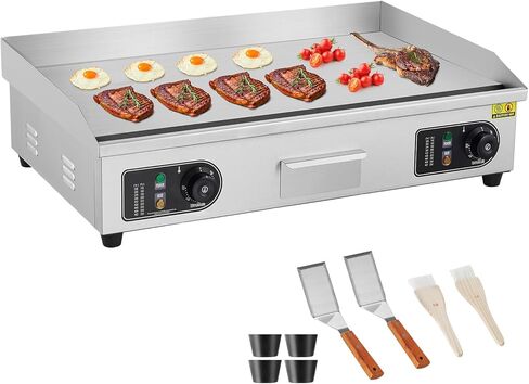 VEVOR Commercial Electric Griddle, 2800W Countertop Flat Top Grill, 122℉-572 ℉ Adjustable Temp, 28.74 x 15.75 x 0.39in Stainless Steel Griddle Grill with 2 Shovels and 2 Brushes for Home or Restaurant in Saudi Arabia