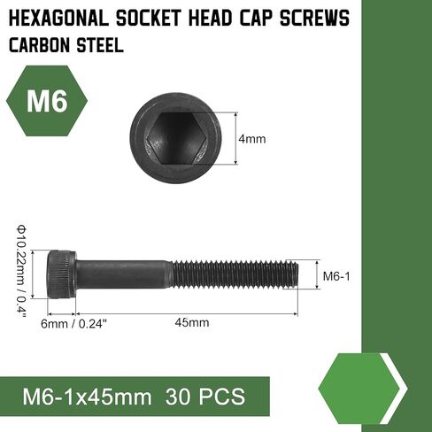 uxcell Hex Socket Bolts (M3-0.5x45), Grade 12.9 Carbon Steel Hex Socket Drive Screws, Black, 30 Pcs in Saudi Arabia