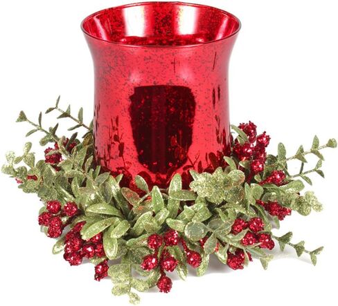 7 inch Mistletoe Floral Red Tea Light Candle Holder Set in Saudi Arabia