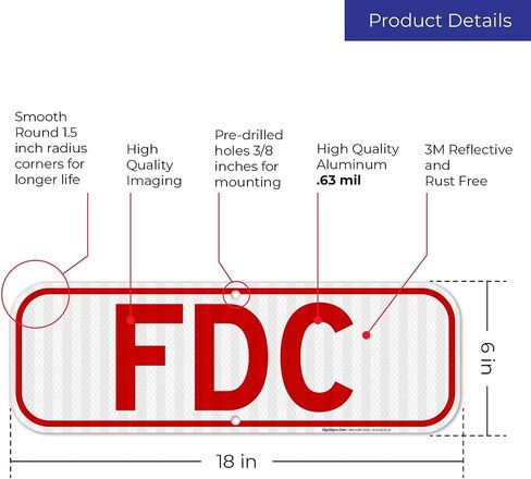 لافتات Sigo، علامة FDC، لافتة اتصال قسم الإطفاء، 6 × 12 بوصة، خالية من الصدأ .040 ألومنيوم، مقاومة للبهتان، صنع في الولايات المتحدة الأمريكية in Saudi Arabia