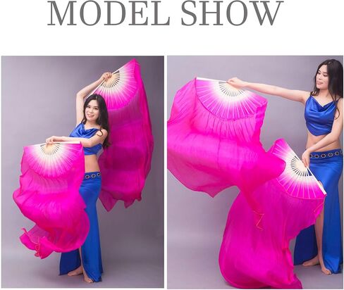 Women 1.8M 1 Pair Artificial Silk Belly Dance Fan Veils Long Folding Bamboo Artificial Silk Fans for Dance Beginner (Yellow Orange red) in Saudi Arabia
