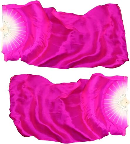 Women 1.8M 1 Pair Artificial Silk Belly Dance Fan Veils Long Folding Bamboo Artificial Silk Fans for Dance Beginner (Yellow Orange red) in Saudi Arabia