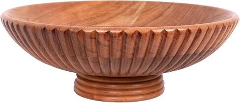Wooden Fruits Bowl Acacia Wood Bowl Adds Rustic Charm to Kitchen Counters or Serves as a Decorative Pedestal Bowl for Table Centerpieces (11.75"x11.75"x4.25" Inches) Natural and Rustic Design. in Saudi Arabia
