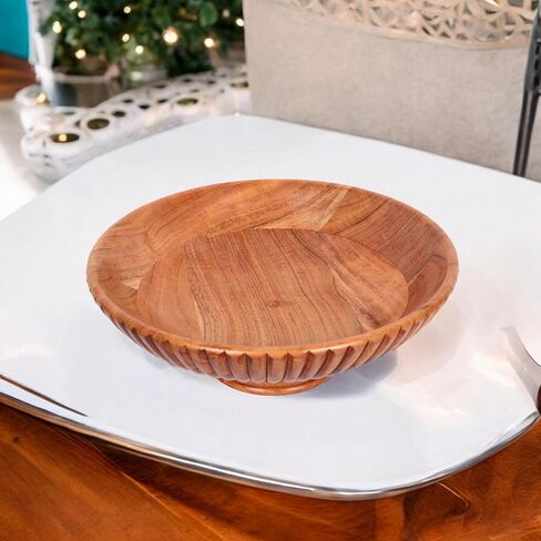 Wooden Fruits Bowl Acacia Wood Bowl Adds Rustic Charm to Kitchen Counters or Serves as a Decorative Pedestal Bowl for Table Centerpieces (11.75"x11.75"x4.25" Inches) Natural and Rustic Design. in Saudi Arabia