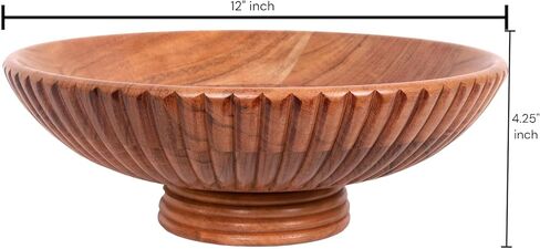 Wooden Fruits Bowl Acacia Wood Bowl Adds Rustic Charm to Kitchen Counters or Serves as a Decorative Pedestal Bowl for Table Centerpieces (11.75"x11.75"x4.25" Inches) Natural and Rustic Design. in Saudi Arabia