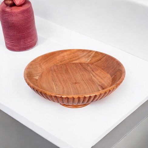 Wooden Fruits Bowl Acacia Wood Bowl Adds Rustic Charm to Kitchen Counters or Serves as a Decorative Pedestal Bowl for Table Centerpieces (11.75"x11.75"x4.25" Inches) Natural and Rustic Design. in Saudi Arabia