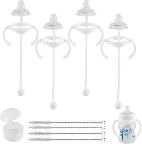Sippy Cup Conversion Kit for Dr Browns Wide-Neck Baby Bottles, Spill-Proof Transition Kit with Silicone Sippy Nipple, Weighted Straw, Handle, 2 Pack, 6m+ in Saudi Arabia